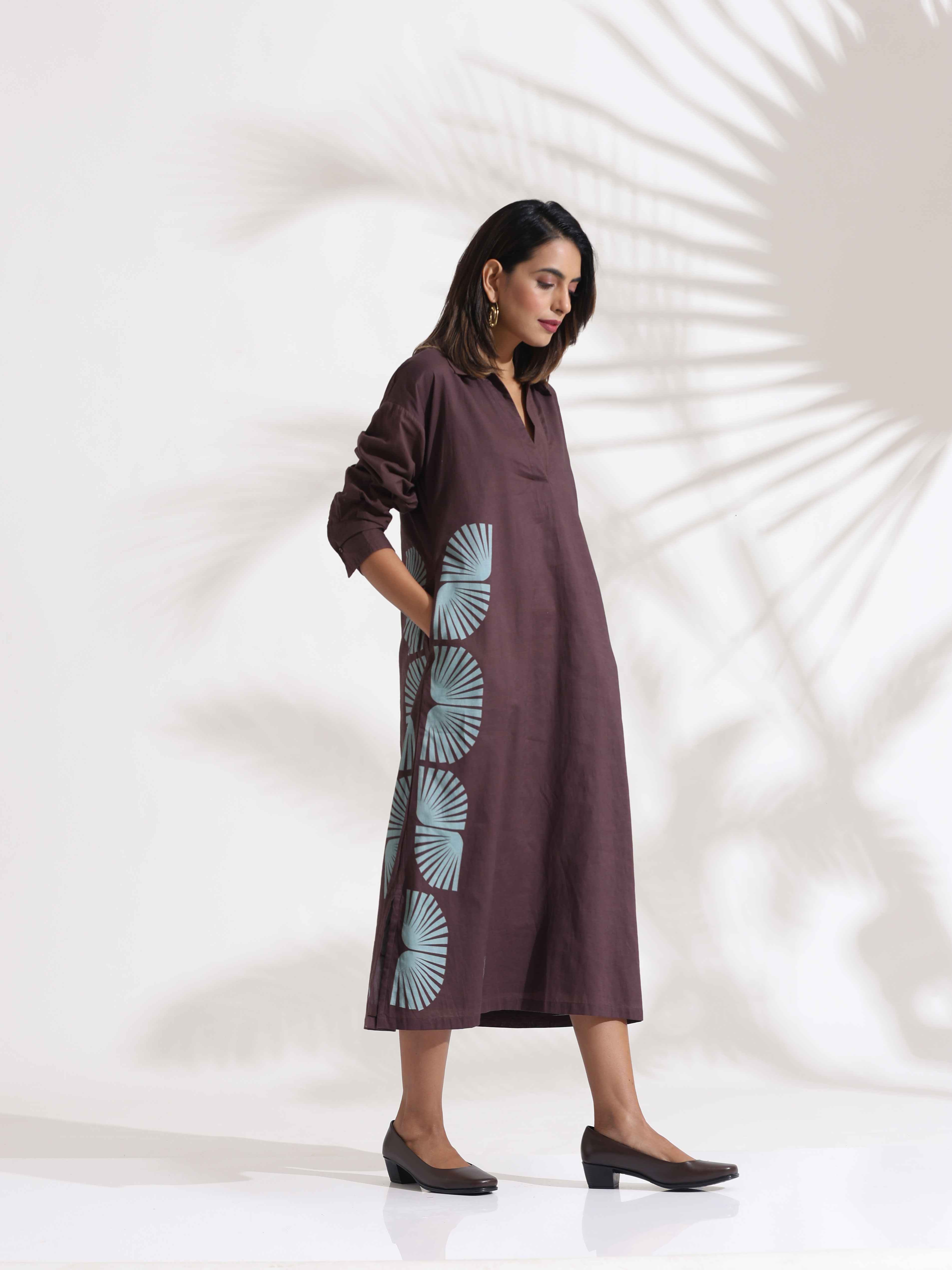 trueBrowns Cola Cotton Print A-line Dress