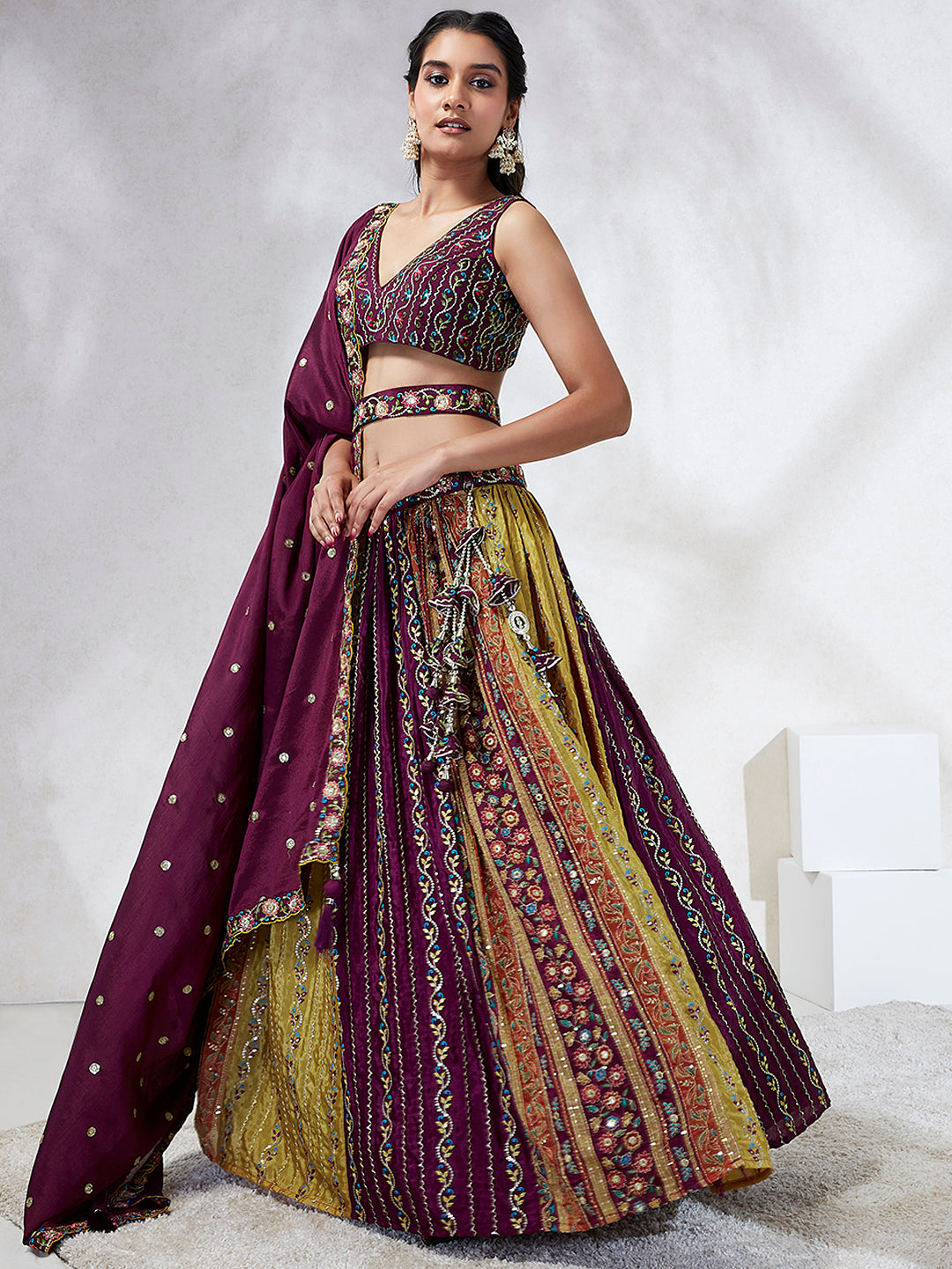 House of Panchhi Green Pure Georgette Sequins And Thread Embroidery Lehenga Choli & Dupatta - Distacart
