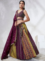 Thumbnail for House of Panchhi Green Pure Georgette Sequins And Thread Embroidery Lehenga Choli & Dupatta - Distacart