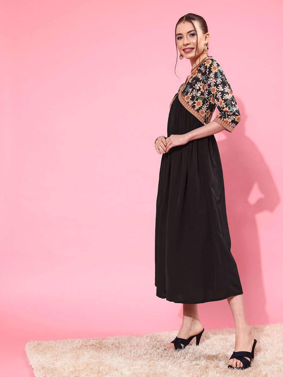 Ahalyaa Floral Printed Empire Midi Dress - Distacart
