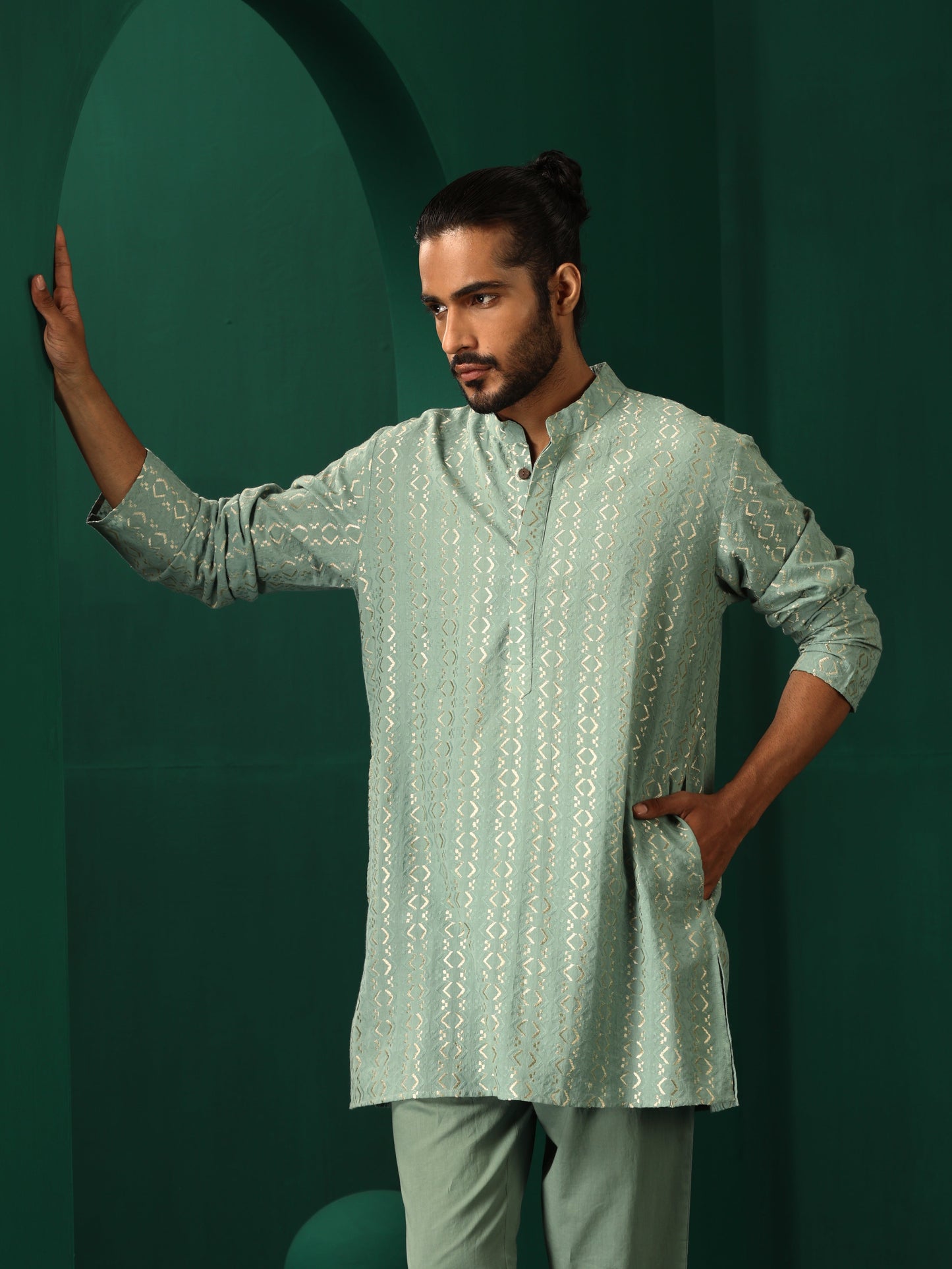trueBrowns Men's Mint Green Dobby Co-ord Set - Distacart