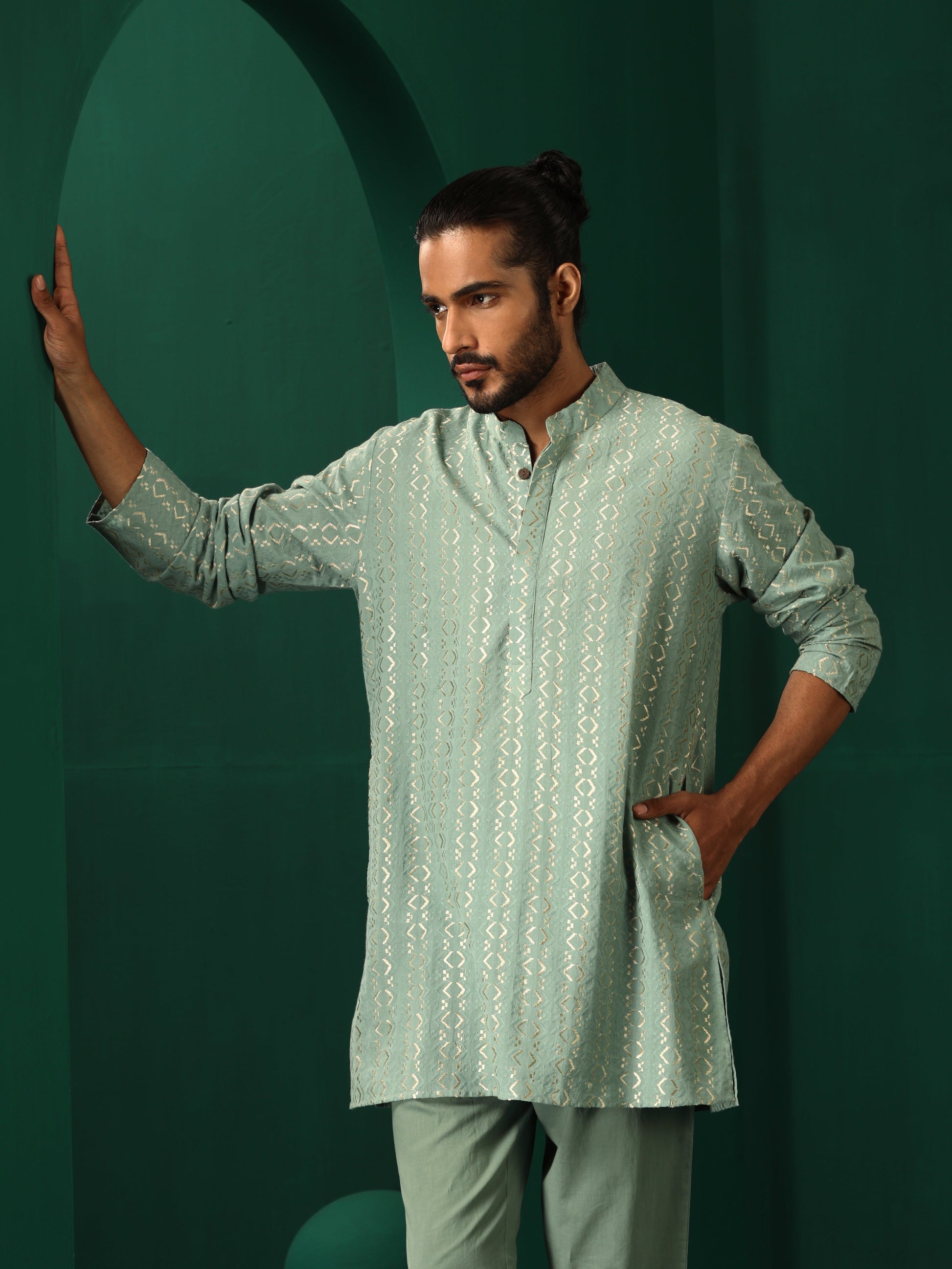 trueBrowns Men's Mint Green Dobby Co-ord Set - Distacart