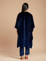 Thumbnail for trueBrowns Navy Blue Velvet Embroidered Kaftan Kurta Set