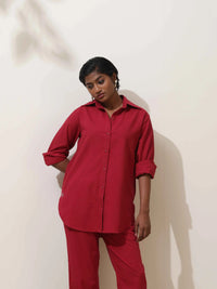 Thumbnail for trueBrowns Maroon Cotton Linen Co-Ord Set