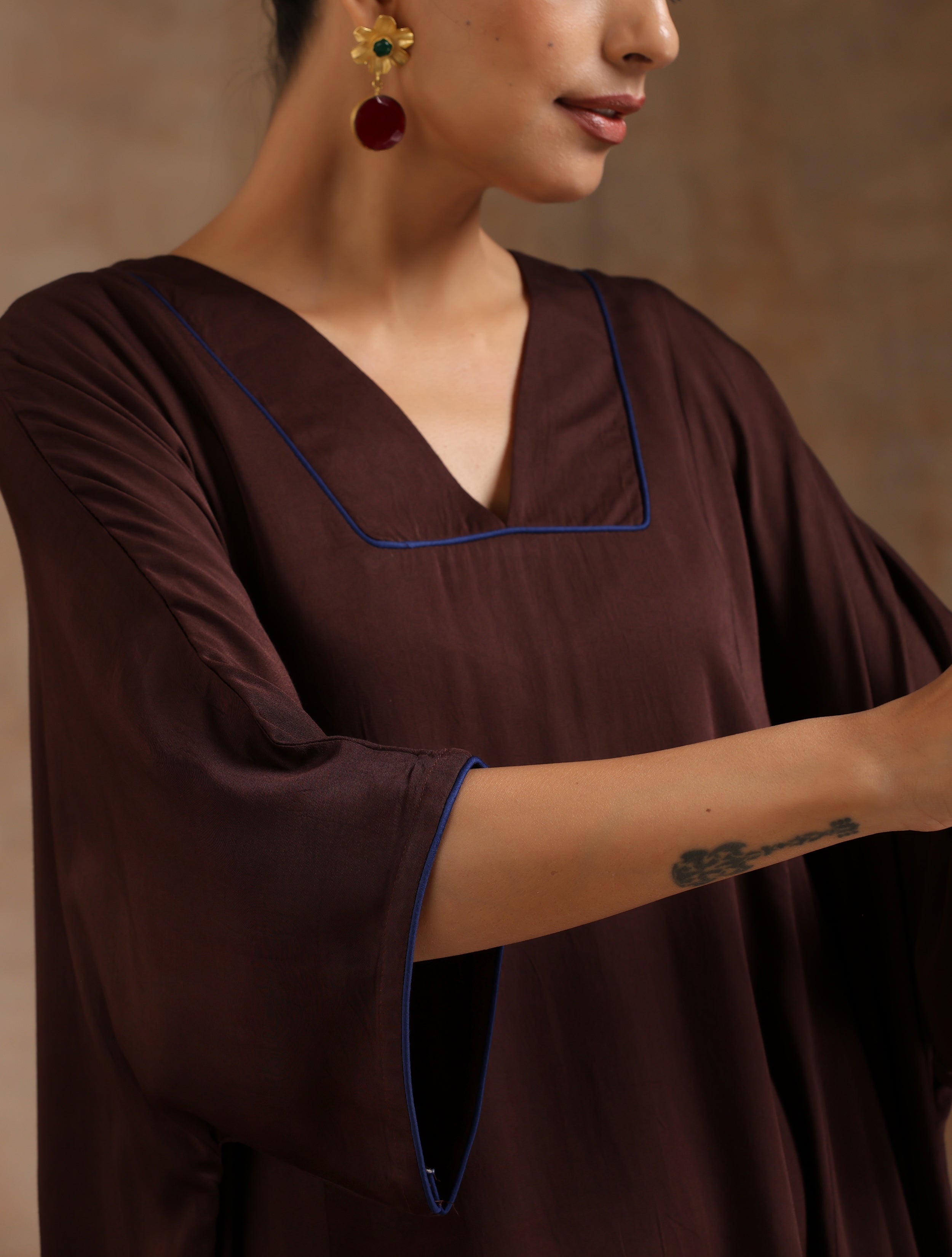 trueBrowns Cola Brown Modal Satin Oversized Kurta Set - Distacart