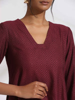 Thumbnail for trueBrowns Maroon Dobby Kurta Set
