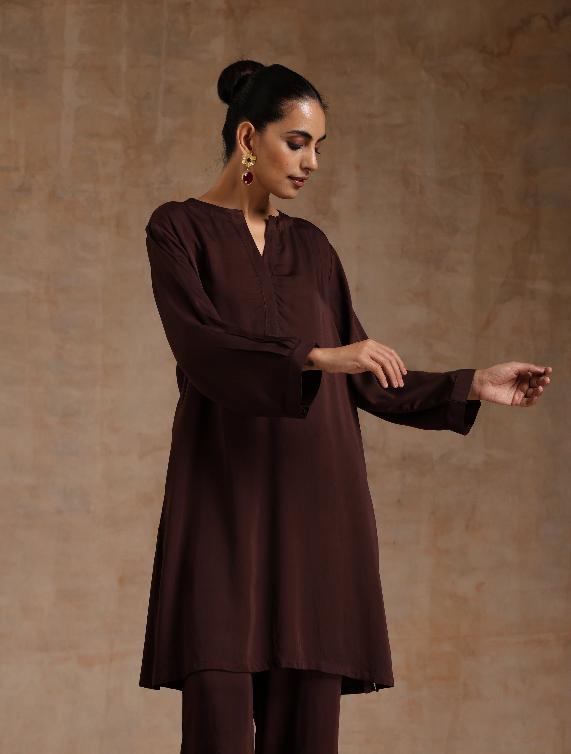 trueBrowns Cola Brown Modal Satin Relax Co-ord Set - Distacart