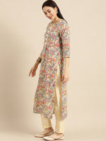 Thumbnail for Varanga Women Sea Green And Mustard Floral Printed Straight Kurta With Printed Trouser - Distacart