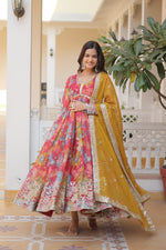 Thumbnail for Anaita Peach Silk Readymade Anarkali Suit with Zari & Sequence Work - Dista
