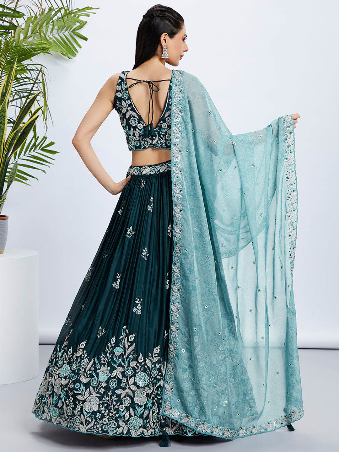 House of Panchhi Pink Net Cutdana, Sequins And Zarkan Embroidery Lehenga Choli & Dupatta - Distacart