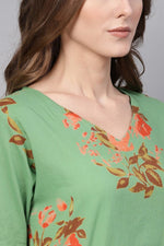 Thumbnail for Ahika Regular Wear Cotton Fabric Printed Sea Green Color Simple Kurti - Distacart