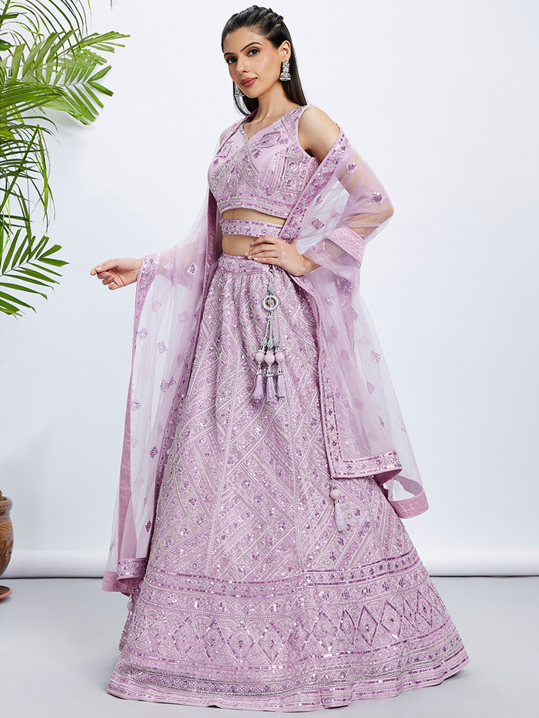 House of Panchhi Sea Green Georgette Sequins And Thread Embroidery Lehenga Choli & Dupatta - Distacart