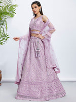 Thumbnail for House of Panchhi Sea Green Georgette Sequins And Thread Embroidery Lehenga Choli & Dupatta - Distacart