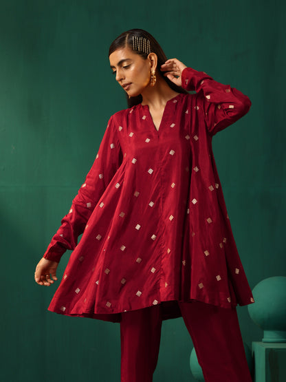 trueBrowns Maroon Diamond Viscose Silk Relaxed Co-ord Set - Distacart