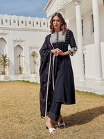 Thumbnail for BulBul Abhilasha Cotton Black Kurta Set with Dupatta