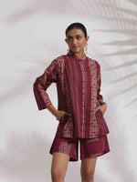 Thumbnail for trueBrowns Purple Cotton Print Short Co-ord Set