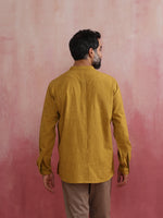 Thumbnail for trueBrowns Men's Mustard Cotton Mandarin Collar Stylized Kurta - Distacart