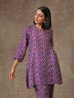 Thumbnail for trueBrowns Purple White Lehariya Printed Silk Co-Ord Set - Distacart