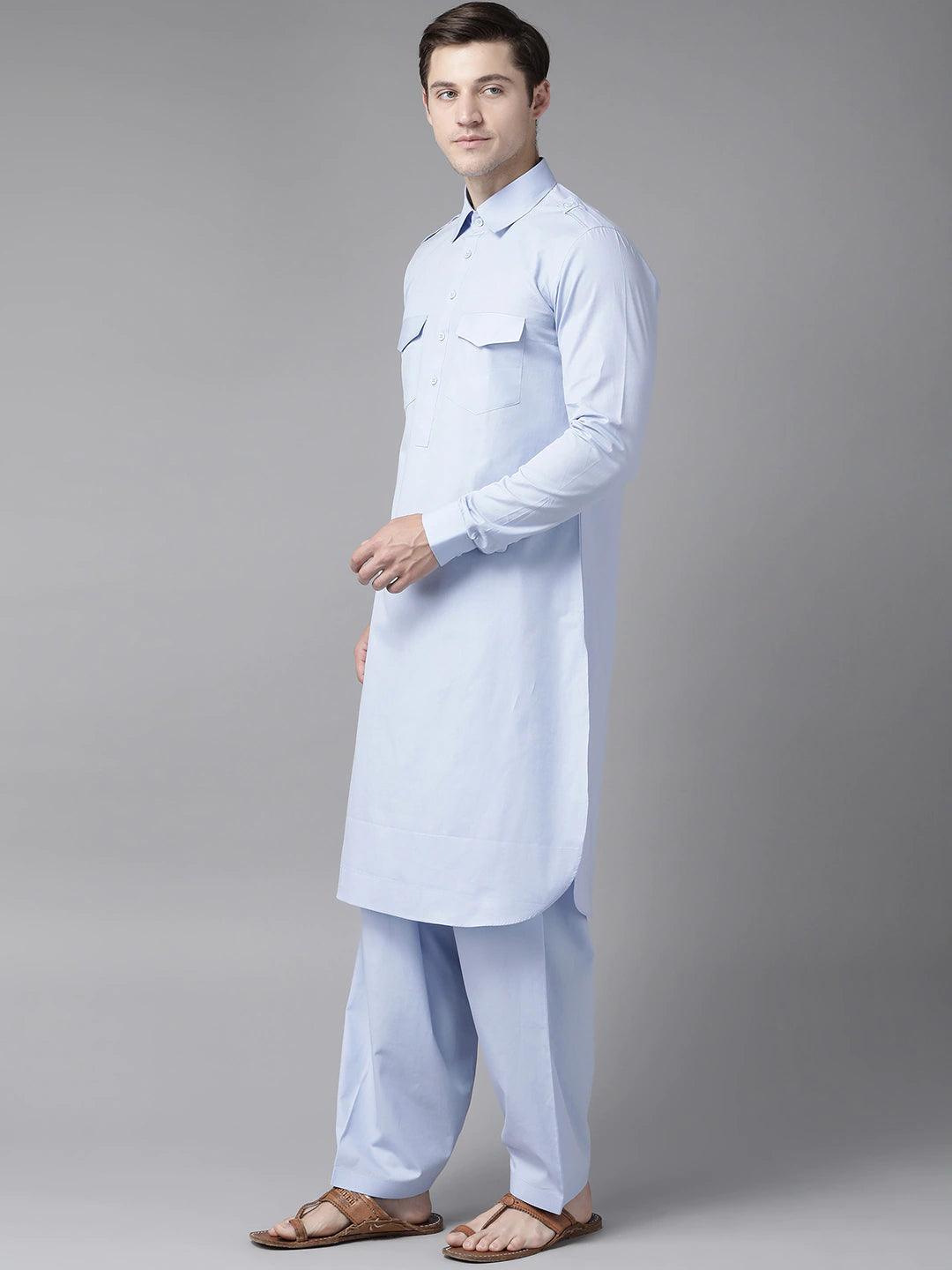Fabmade Men Sky Blue Pathani Suits