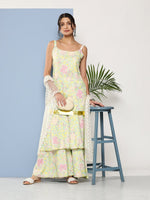 Thumbnail for Ahalyaa Women Sea Green Floral Printed Gotta Patti Kurti with Sharara & With Dupatta - Distacart