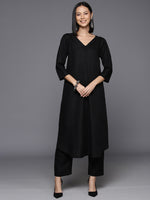 Thumbnail for Varanga Women Black Solid A-Line Kurta Paired With Tonal Bottom - Distacart