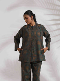Thumbnail for trueBrowns Green Cotton Print Shirt Top & Pants Co-ord Set