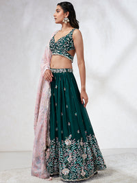 Thumbnail for House of Panchhi Teal - Georgette Sequins, Mirror And Thread Embroidery Lehenga Choli - Distacart