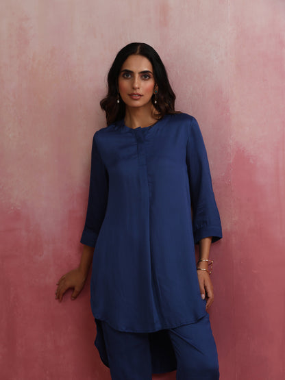 trueBrowns Blue Modal High Low Kurta Co-ord Set - Distacart