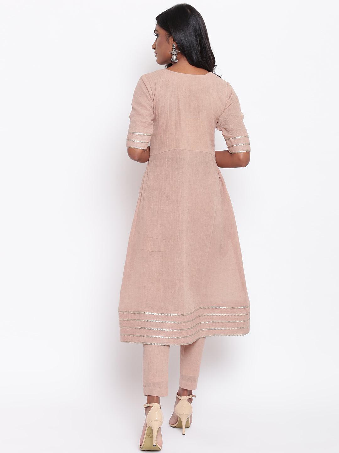 trueBrowns Pure Cotton Beige Gota Slit Kurta Set - Distacart