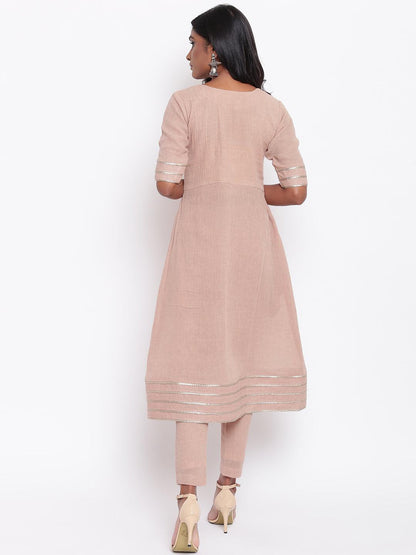 trueBrowns Pure Cotton Beige Gota Slit Kurta Set - Distacart