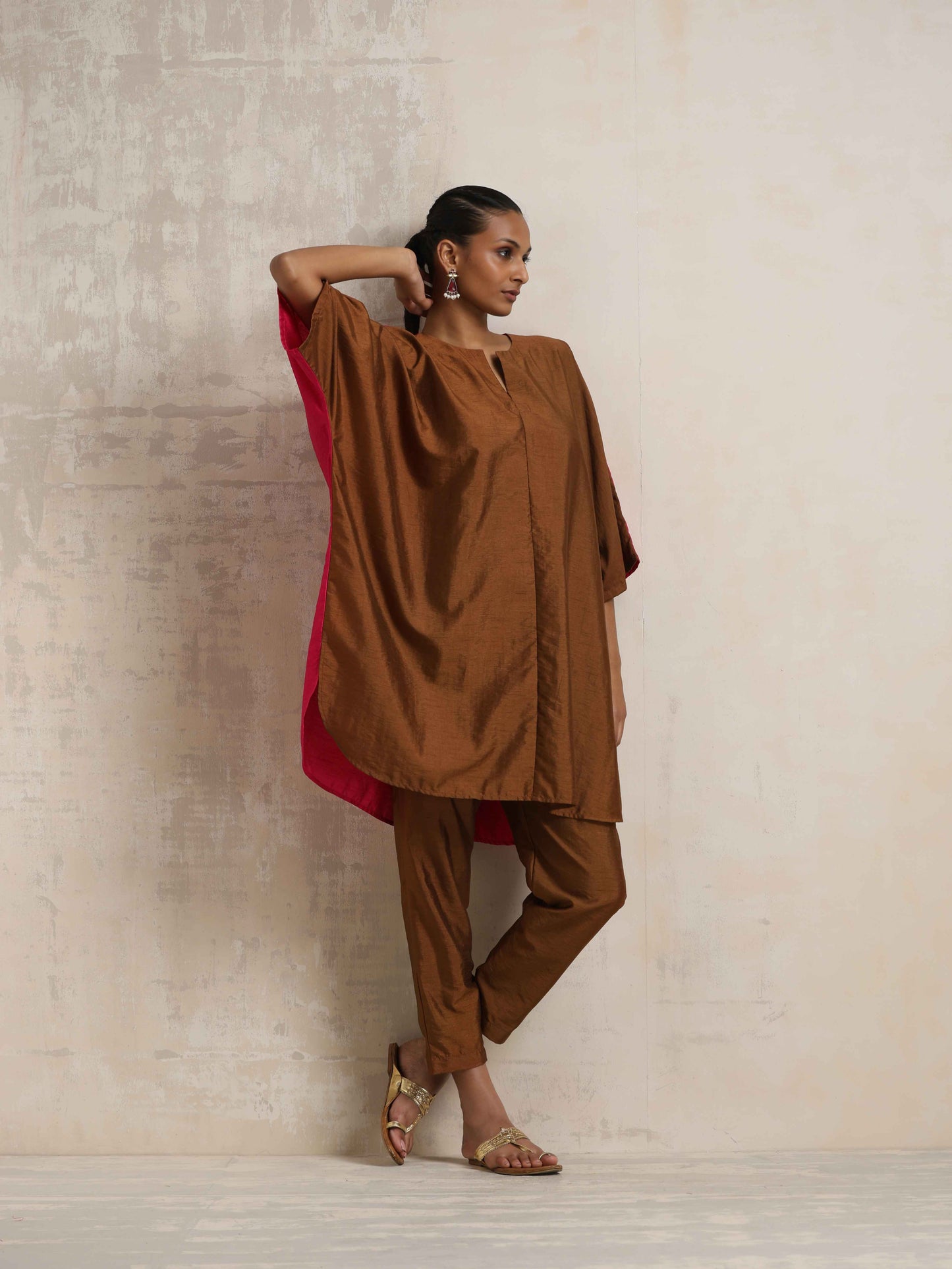 trueBrowns Brown Silk Co-ord Set - Distacart