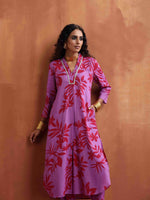 Thumbnail for trueBrowns Purple Print Straight Kurta Set - Distacart