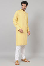Thumbnail for Giza Cotton Yellow Plain Kurta by Hilo Design