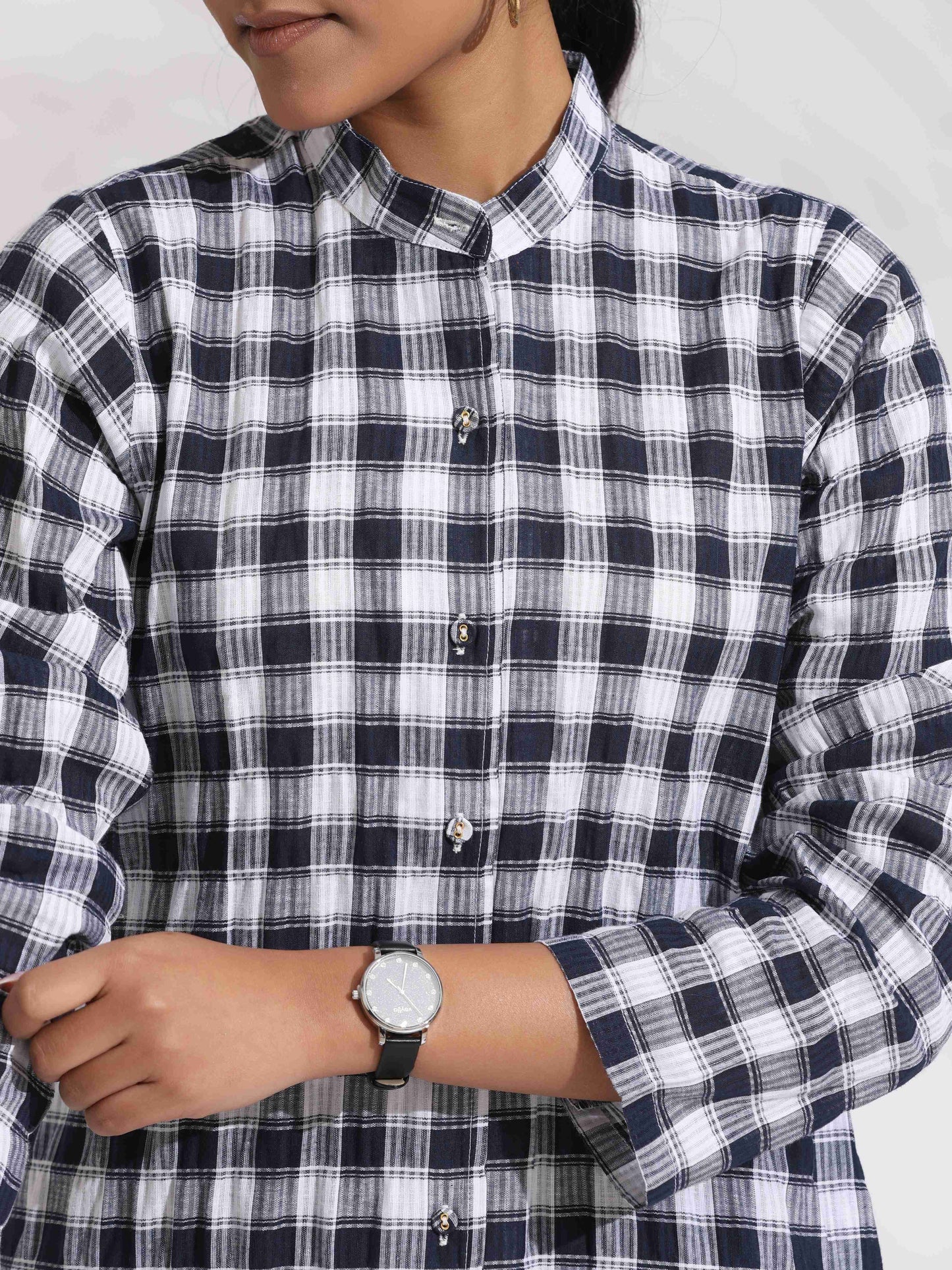 trueBrowns Blue Cotton Check Kurta Co-ord Set - Distacart