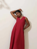 Thumbnail for trueBrowns Maroon Cotton Linen Dress