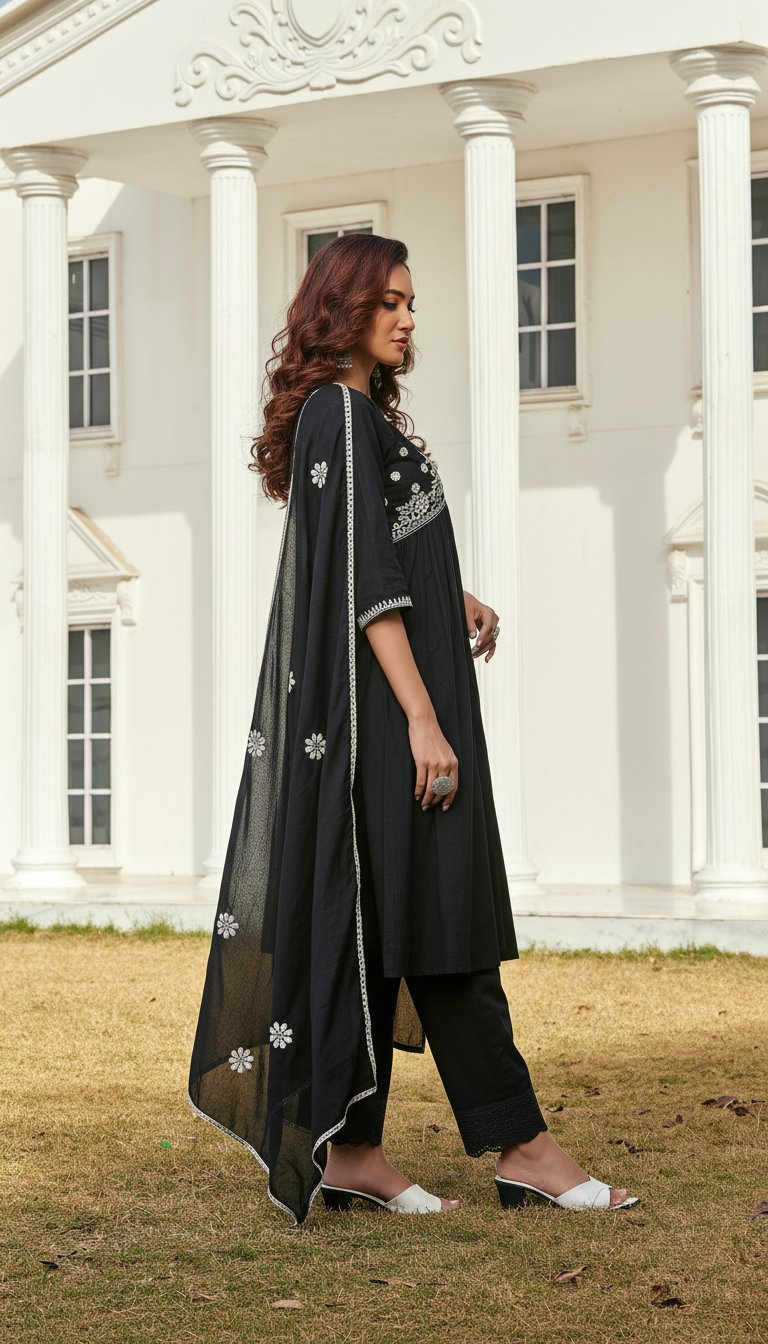 BulBul Akanksha Black Cotton Kurta Set with Dupatta