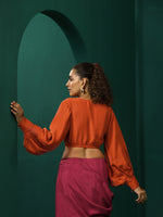 Thumbnail for trueBrowns Rust Silk Gathered Sleeve Blouse - Distacart