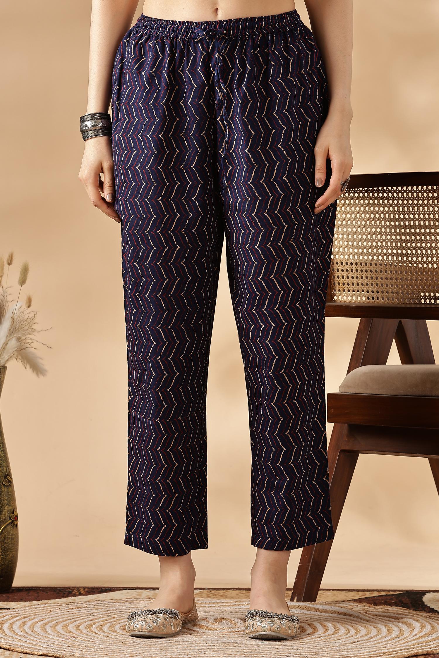 BulBul Navy Cotton Abstract Kurta Set with Dupatta