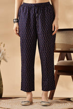 Thumbnail for BulBul Navy Cotton Abstract Kurta Set with Dupatta