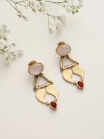 Thumbnail for trueBrowns Brass Pink Stone Paisley Earrings - Distacart
