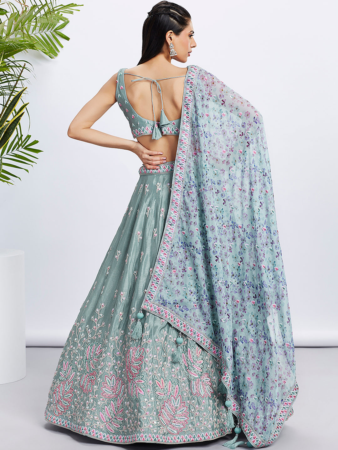 House of Panchhi Pink Georgette Sequins And Thread Embroidery Lehenga Choli & Dupatta - Distacart