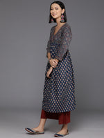 Thumbnail for Varanga Women Blue And Maroon Bandez Printed Anarkali Kurta - Distacart