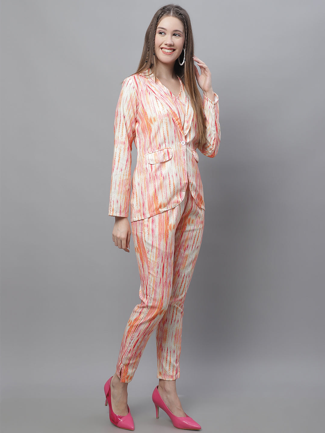 Jainish Women's WoDigital Printed Crop Top and Jacket Set - Orange - Distacart