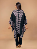 Thumbnail for trueBrowns Black Woollen Pink Jacquard Kaftan Cape
