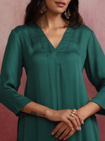 Thumbnail for trueBrowns Green Modal Pleated Kurta Set