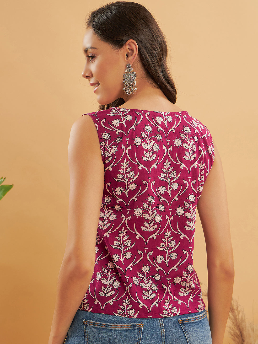 InWeave Wine Cream Floral Print W/U Top - Distacart