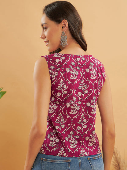 InWeave Wine Cream Floral Print W/U Top - Distacart
