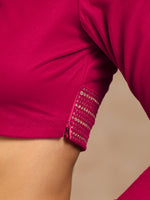 Thumbnail for trueBrowns Rani Pink Velvet Embroidered Blouse - Distacart
