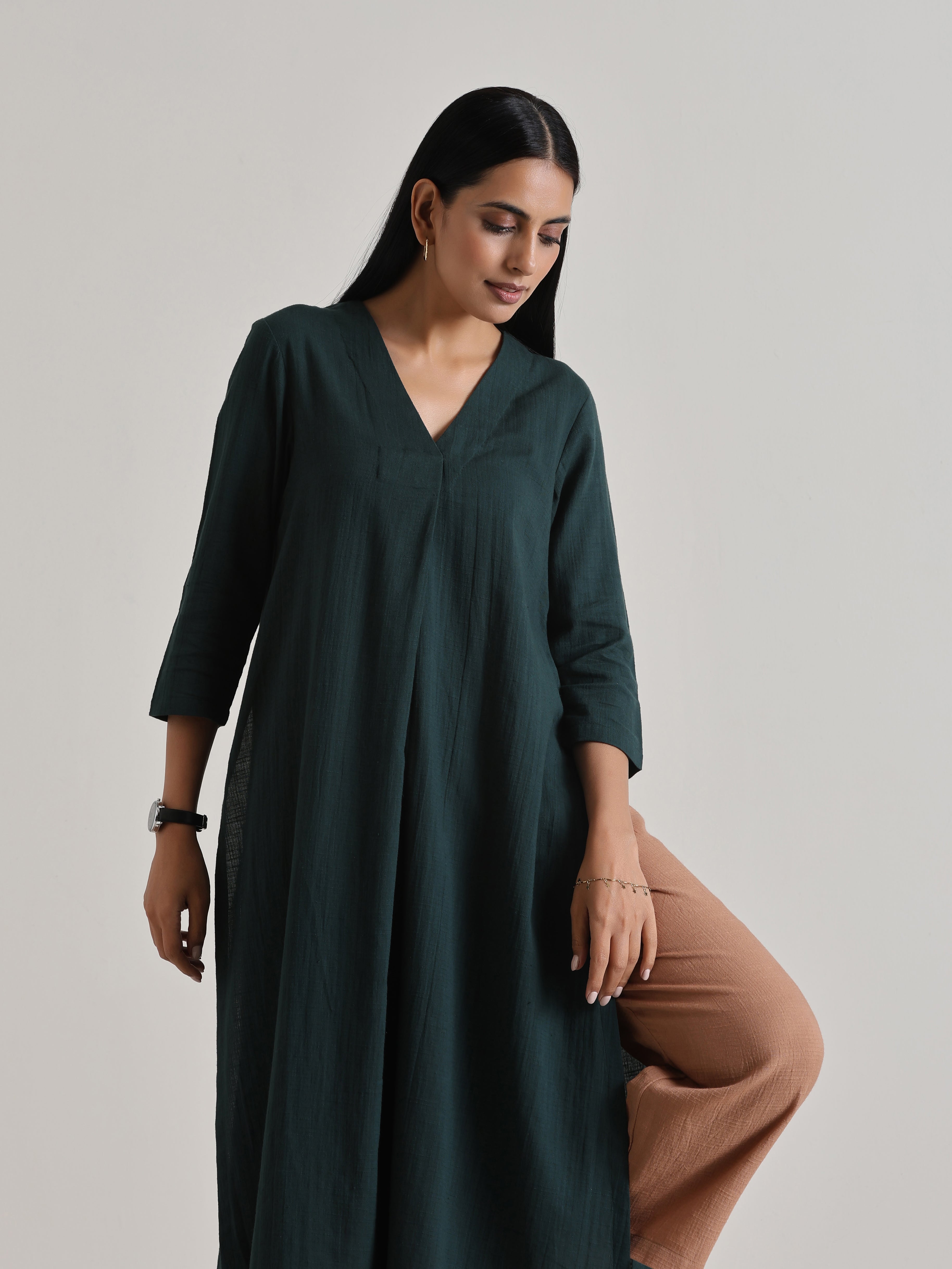 trueBrowns Dark Green Kurta Pant Set - Distacart