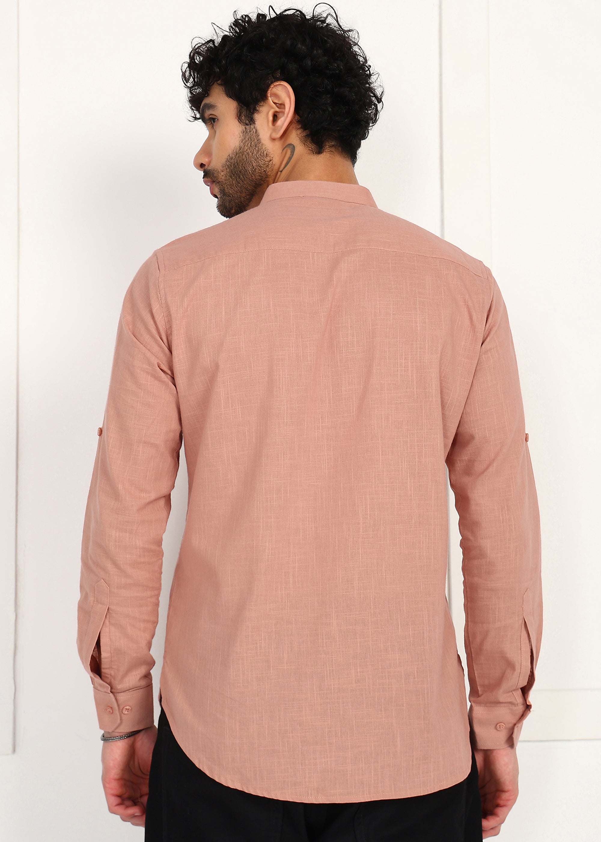 Fabmade Men’S Peach Linen Short Kurta - Distacart